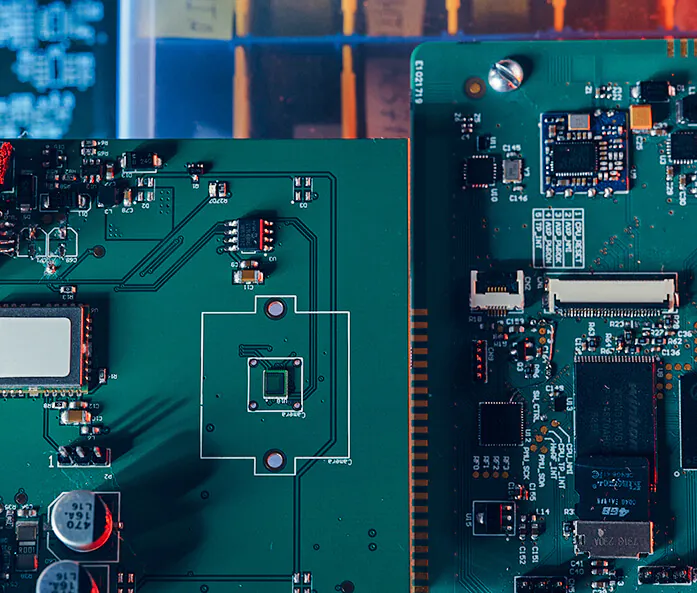 Two PCBs created within Integra Sources’ PCB design and layout services.